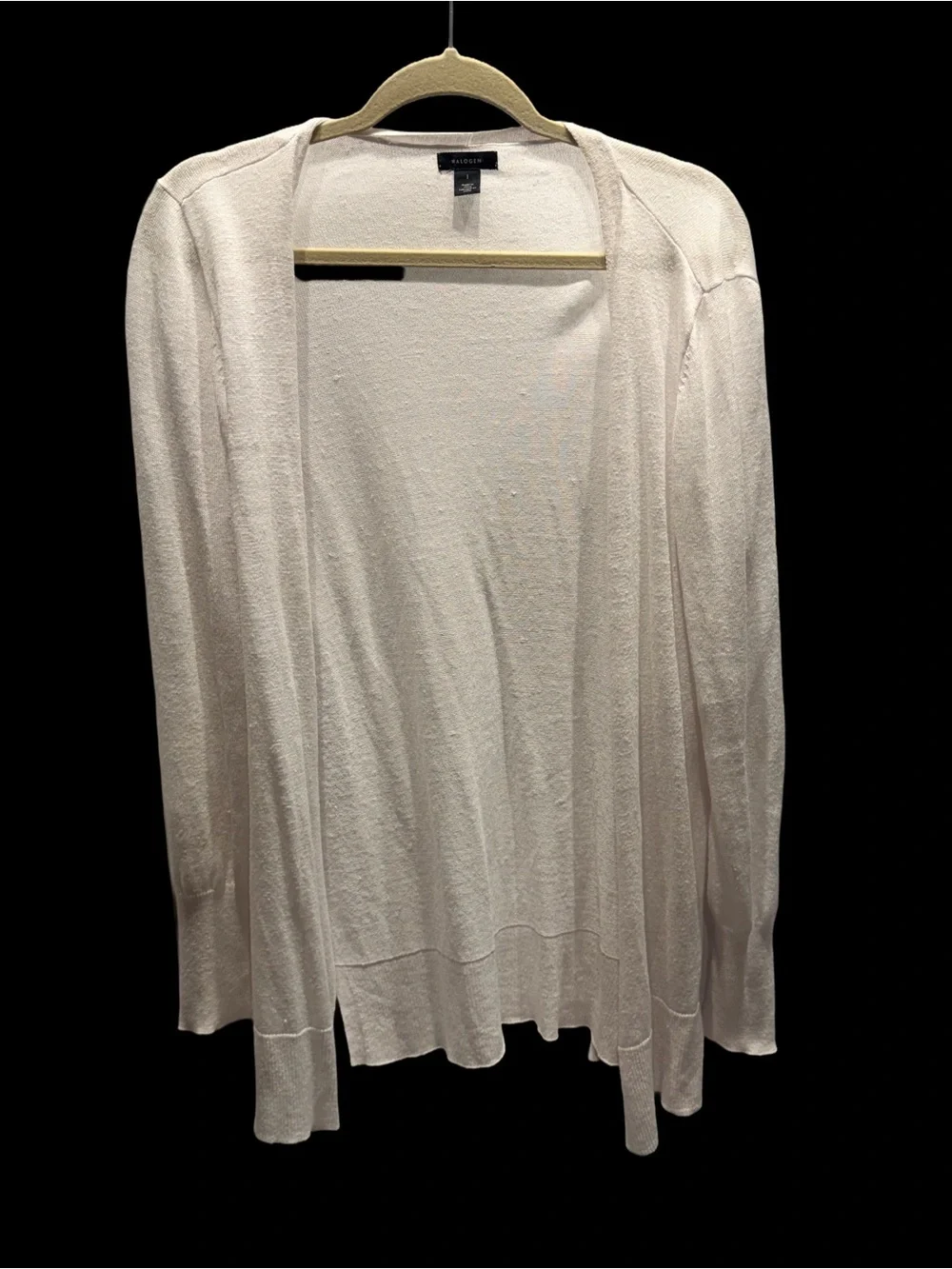 Halogen White Linen Blend Long Open Front Cardigan - L
